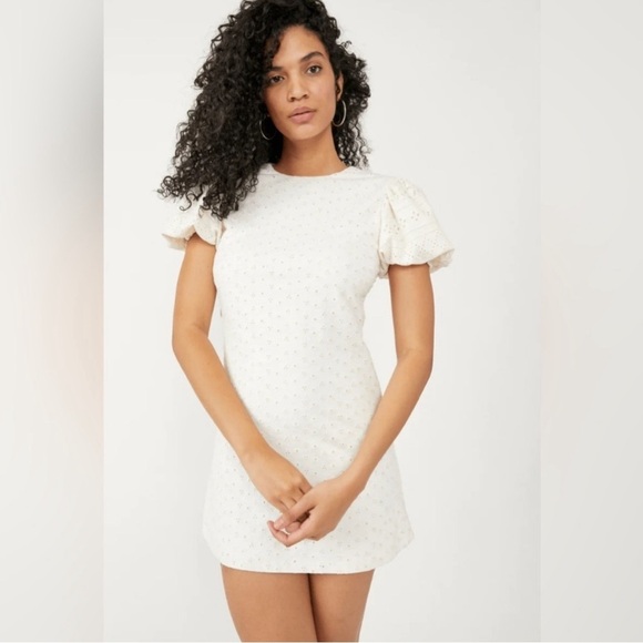 Free People Apricot Rose mini dress in white size: L - Picture 1 of 15